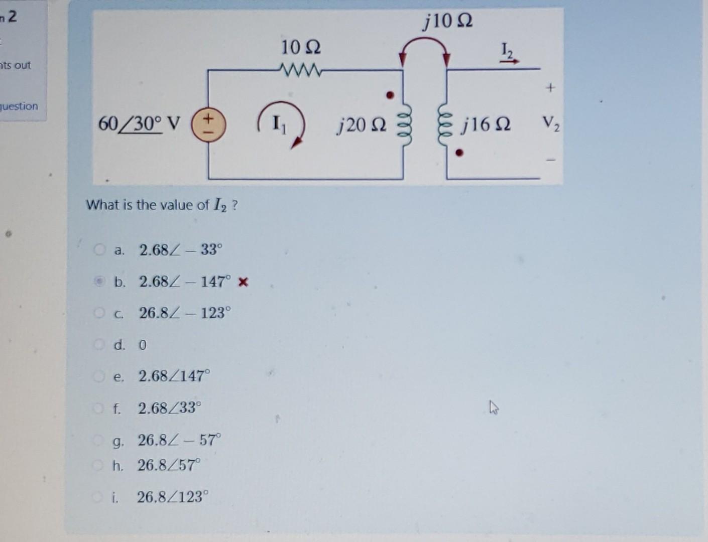 Solved What is the value of I2 ? a. 2.68∠−33∘ b. 2.68∠−147∘ | Chegg.com