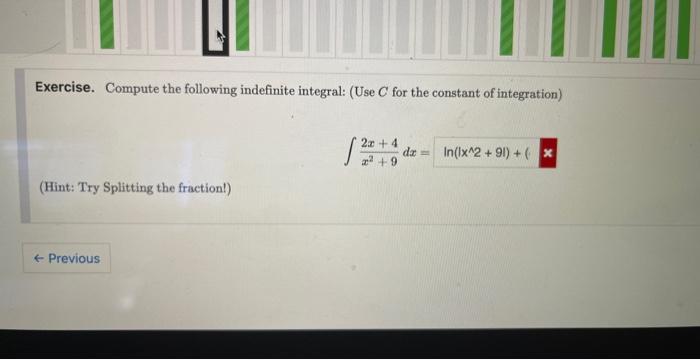 Solved Exercise Compute The Following Indefinite Integral