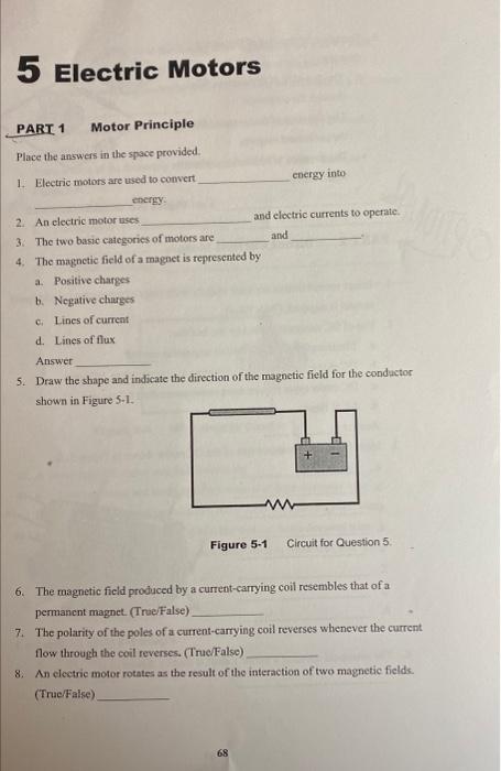 Solved 5 Electric Motors PART 1 Motor Principle Place The | Chegg.com