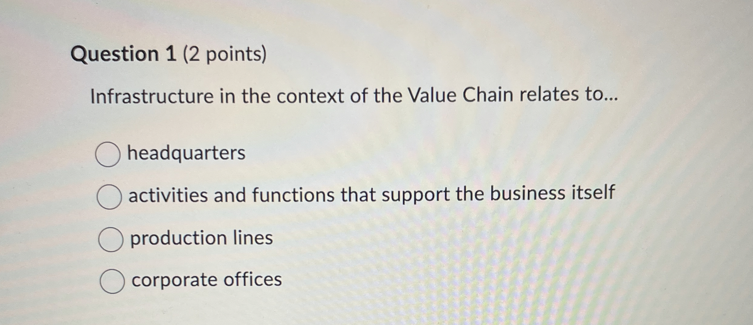 Solved Question 1 (2 ﻿points)Infrastructure in the context
