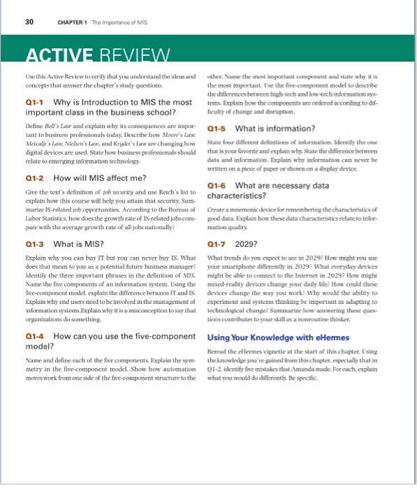 30 CHAPTER 1 The Importance of MIS ACTIVE REVIEW Use