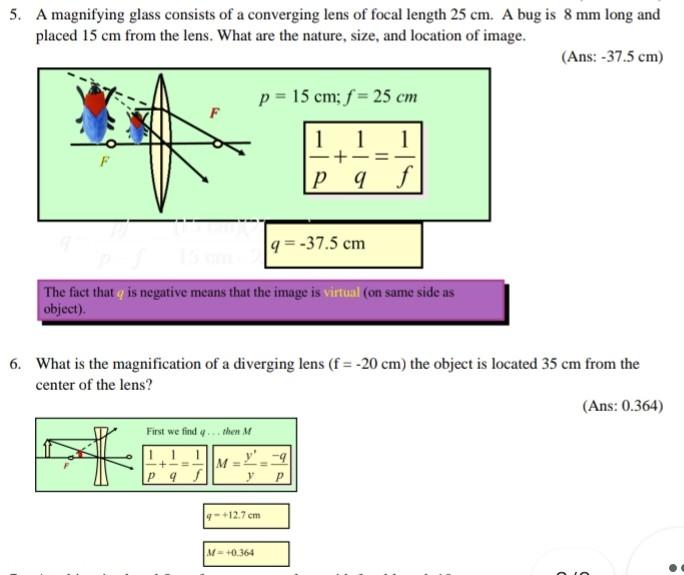 Solved 5. A Magnifying Glass Consists Of A Converging Lens | Chegg.com