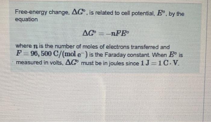 Solved Free-energy change, ΔG0, is related to cell | Chegg.com