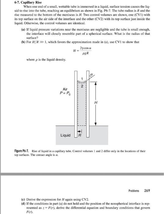 6-7. Capillary Rise When one end of a small, wettable | Chegg.com
