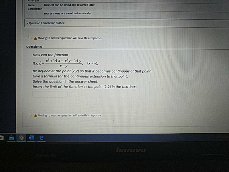 Solved This test can be saved and resumed later. Force