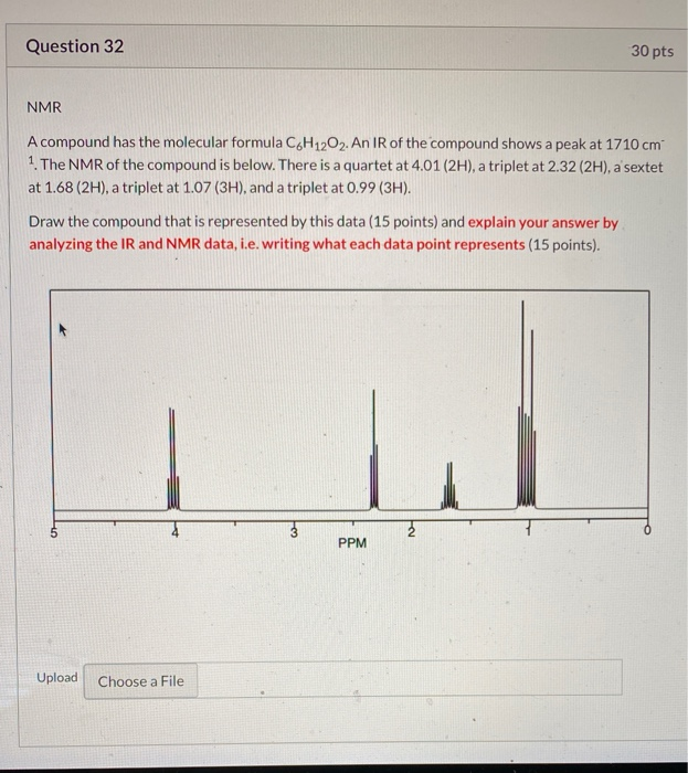 Solved Question 32 30 pts NMR A compound has the molecular | Chegg.com