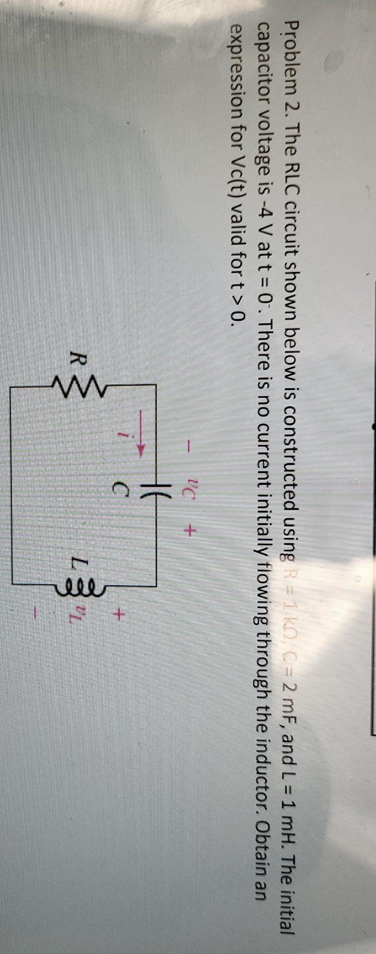 Solved Problem 2. The RLC circuit shown below is constructed | Chegg.com