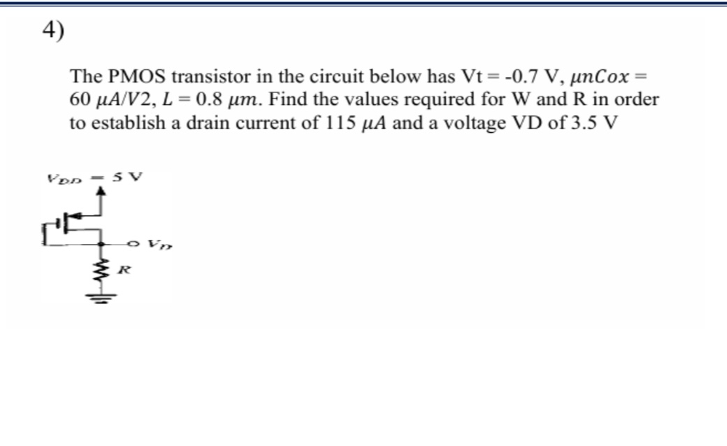 Solved The PMOS transistor in the circuit below has | Chegg.com