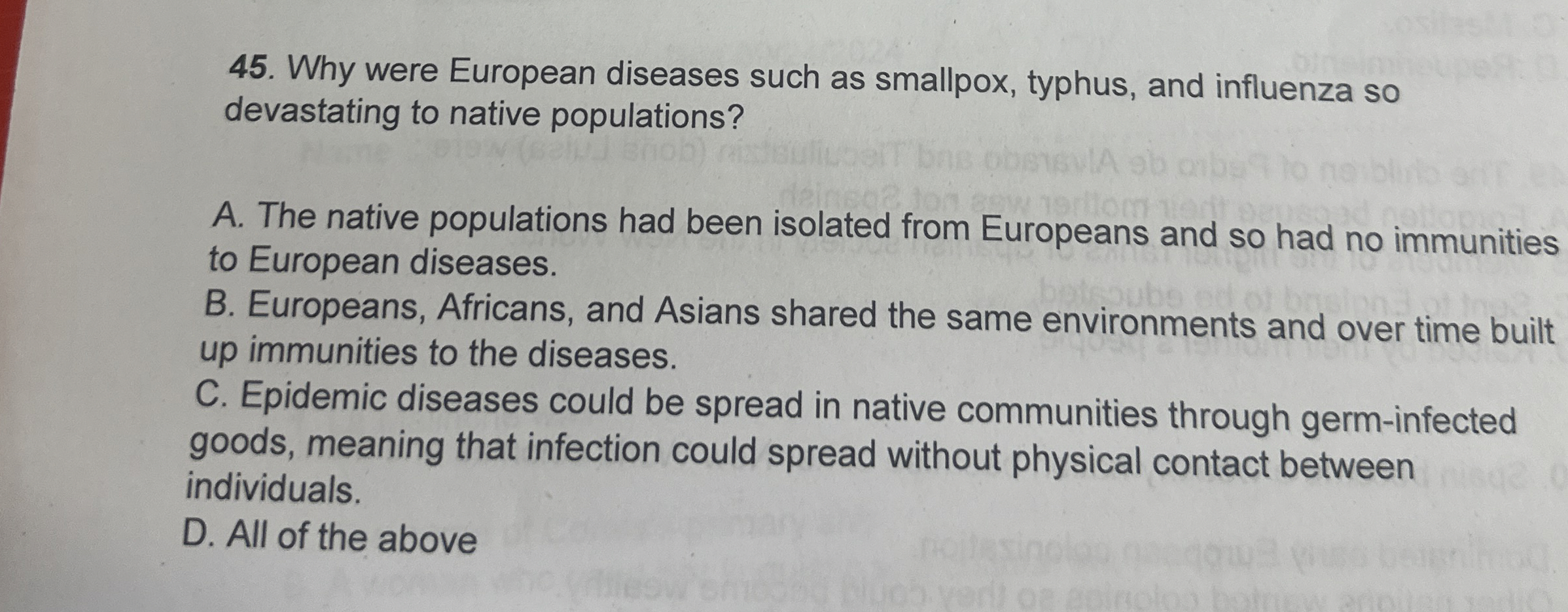 Solved Why were European diseases such as smallpox, typhus,