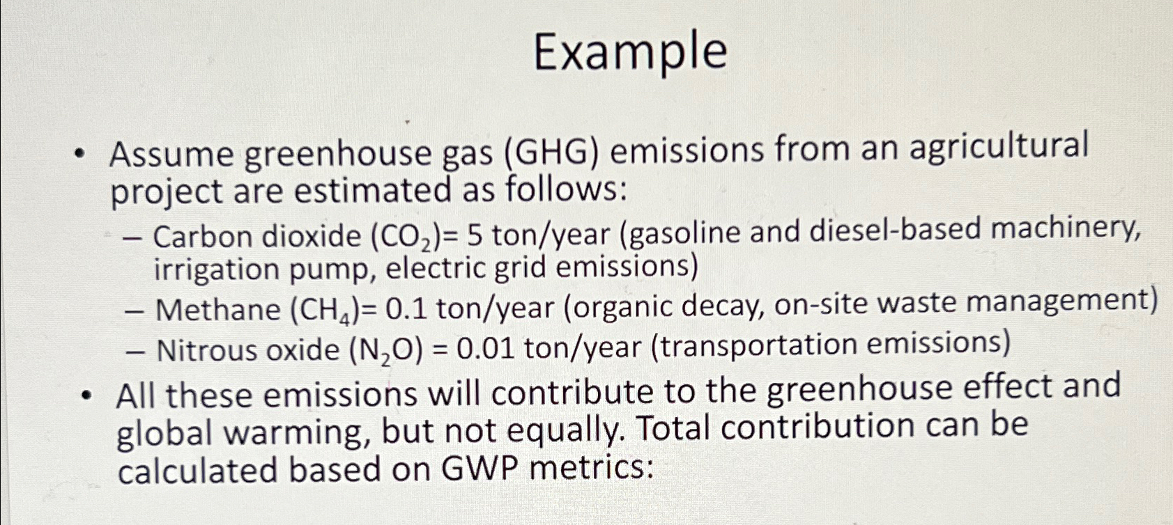 Solved Example\\nAssume greenhouse gas (GHG) emissions from | Chegg.com