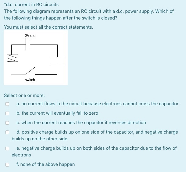 Solved *d.c. current in RC circuits The following diagram | Chegg.com