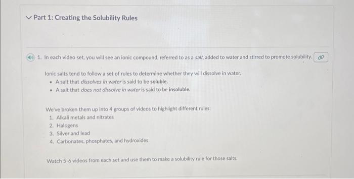 Solved 8. Record the solubility rules that you ve discovered