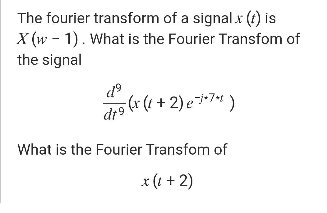 Solved The Fourier Transform Of A Signal X T Is X W Chegg Com