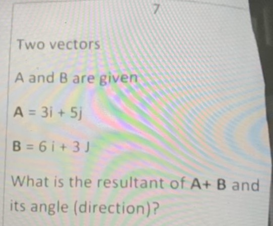 Solved 7 Two Vectors A And B Are Given A = 3i+5) B = 6 1 + | Chegg.com