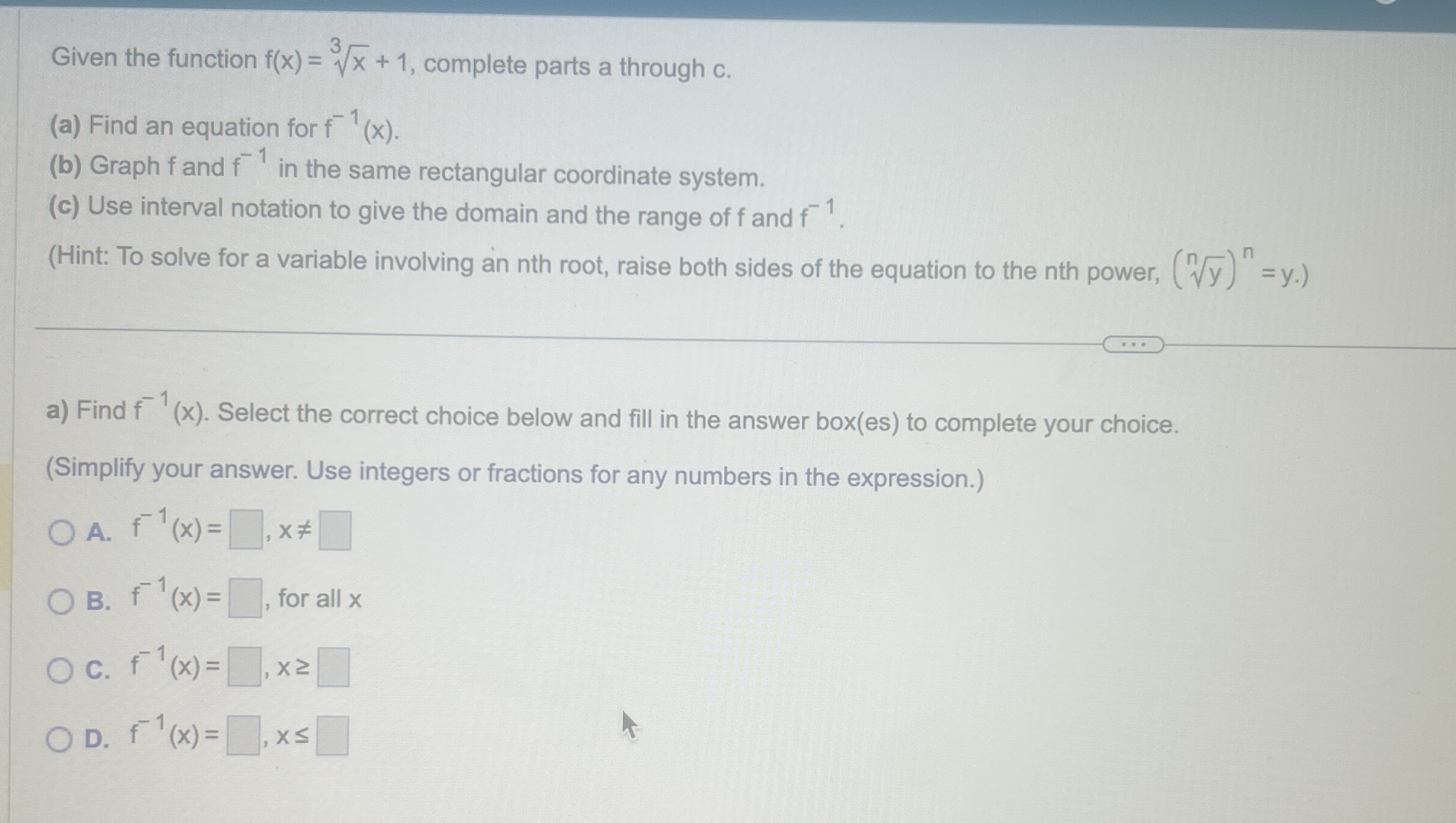 Solved Given the function f(x)=x3+1, ﻿complete parts a | Chegg.com