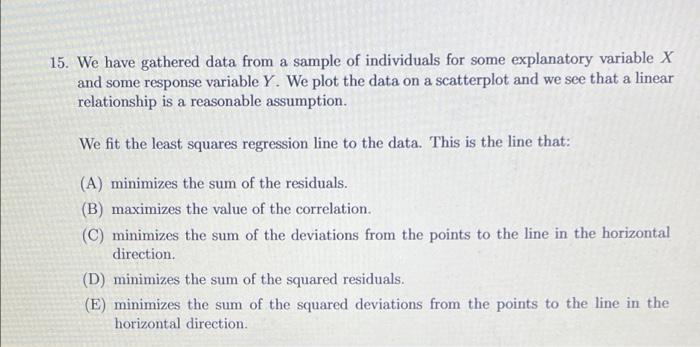Solved 15. We have gathered data from a sample of | Chegg.com