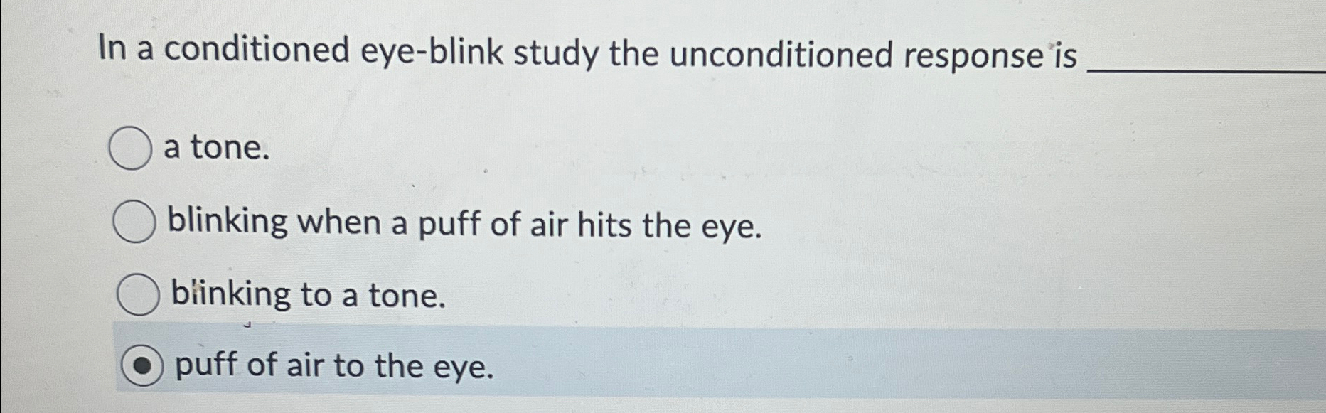 Solved In a conditioned eyeblink study the unconditioned