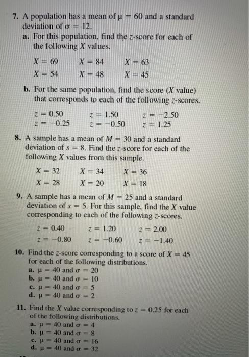 Solved 7. A population has a mean of u = 60 and a standard | Chegg.com