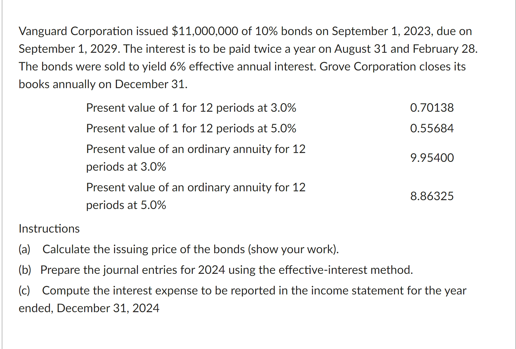 Solved Vanguard Corporation Issued $11,000,000 ﻿of 10% | Chegg.com