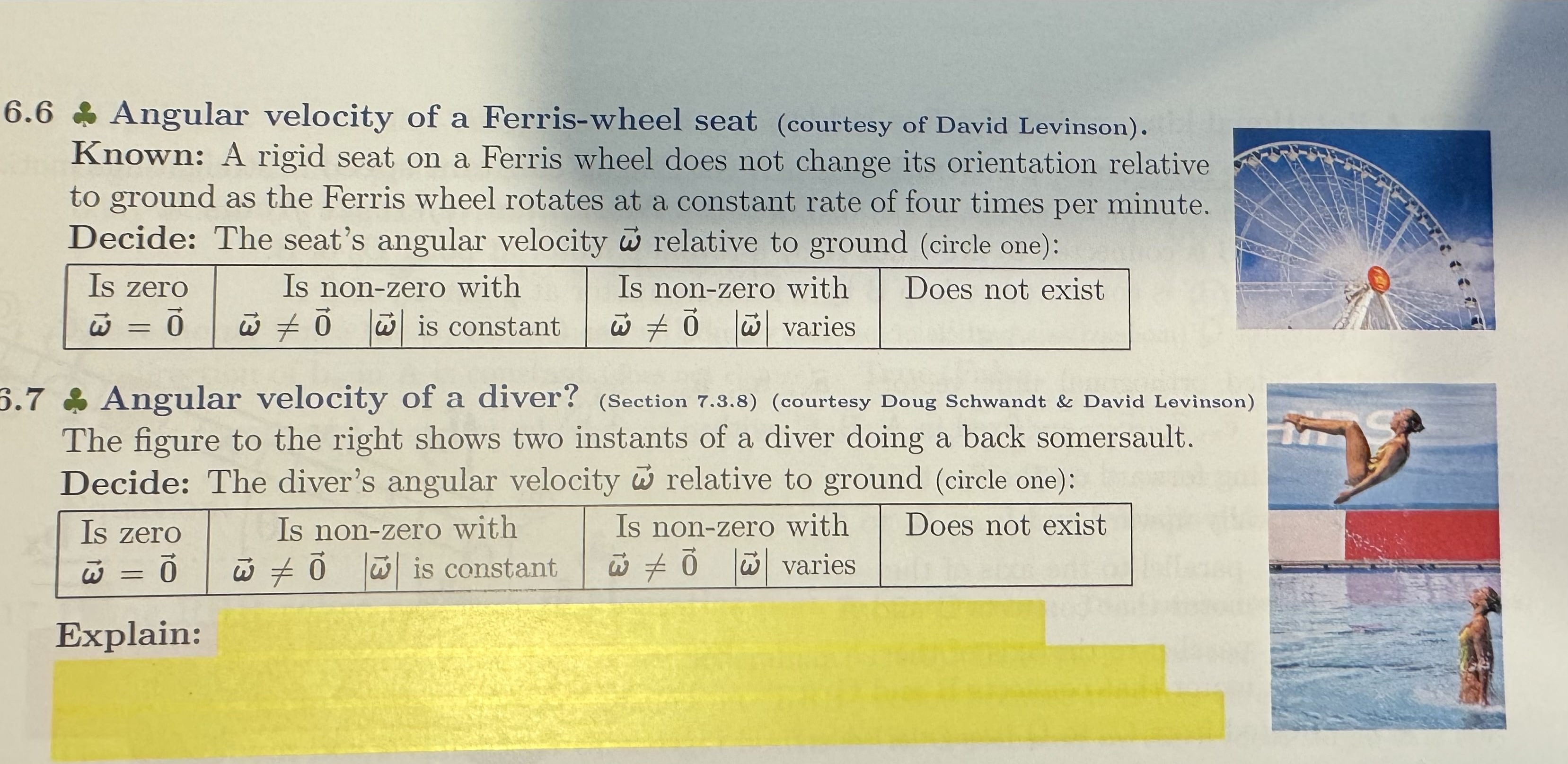 Solved 6.6 ﻿Angular velocity of a Ferriswheel seat