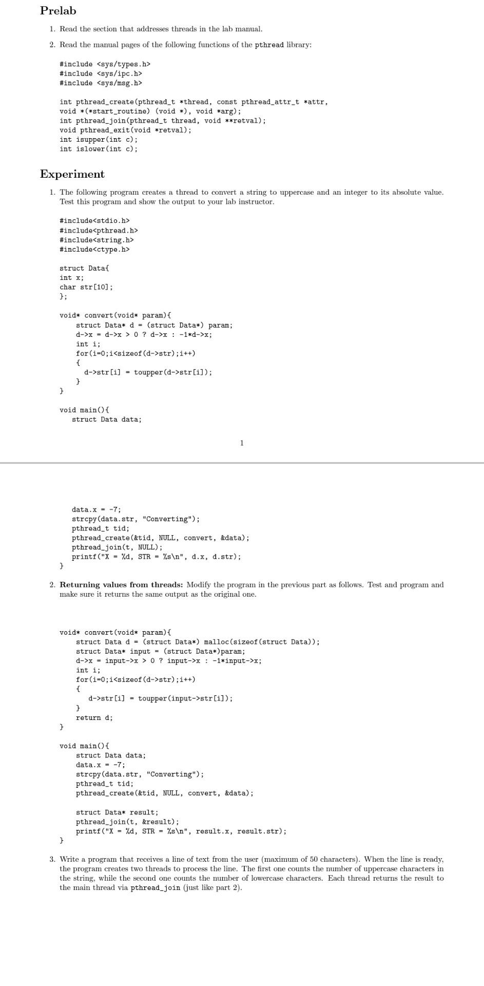 Solved Prelab 1. Read the section that addresses threads in