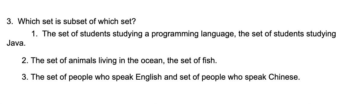 Solved Which set is subset of which set? Java.The set of | Chegg.com