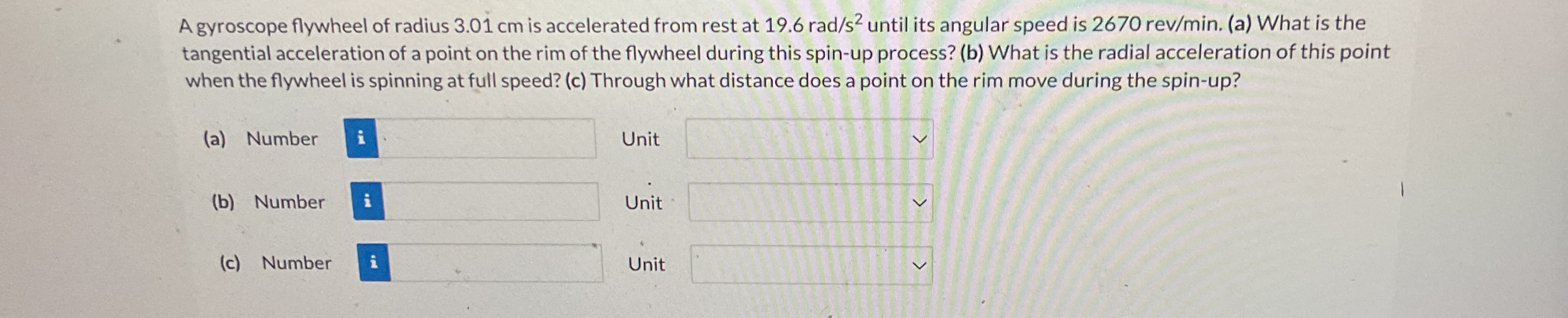 Solved A gyroscope flywheel of radius 3.01 ﻿cm is | Chegg.com