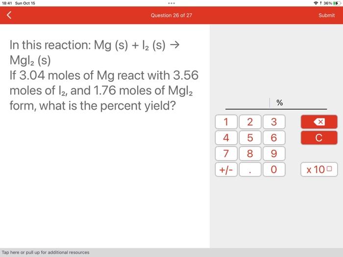 Solved In this reaction: Mg(s)+I2( s)→ MgI2( s) If 3.04 | Chegg.com