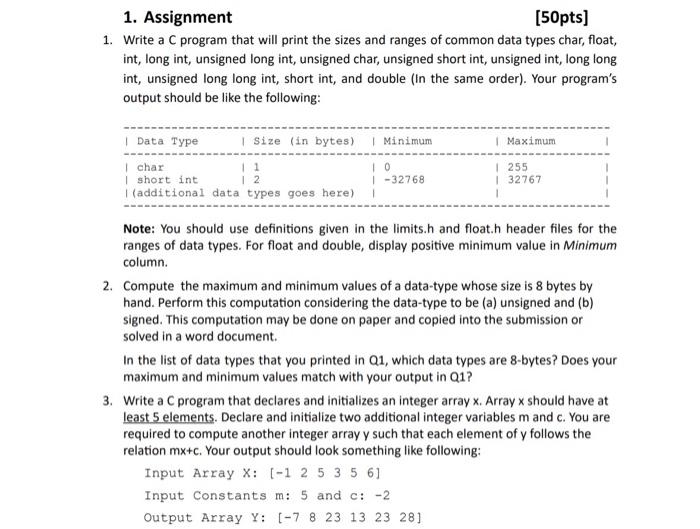 Solved 1 Assignment 50pts 1 Write A C Program That Will 4094