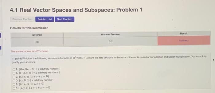 Solved 4.1 Real Vector Spaces and Subspaces: Problem 1 | Chegg.com