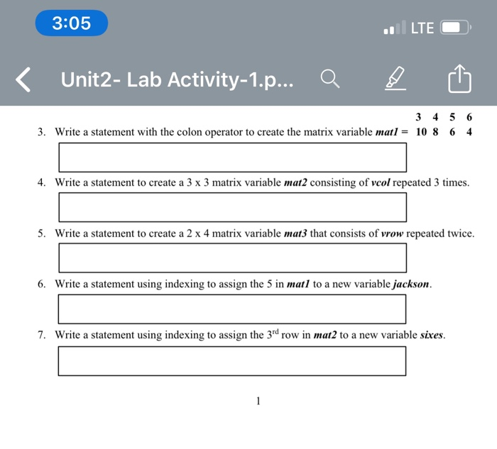 unit 2 unit 2 lab https: Images High Quality Grahic Solved 3:05 LTE Unit2- Lab Activity-1.p... 3 4 5 6 3. Write | Chegg.com