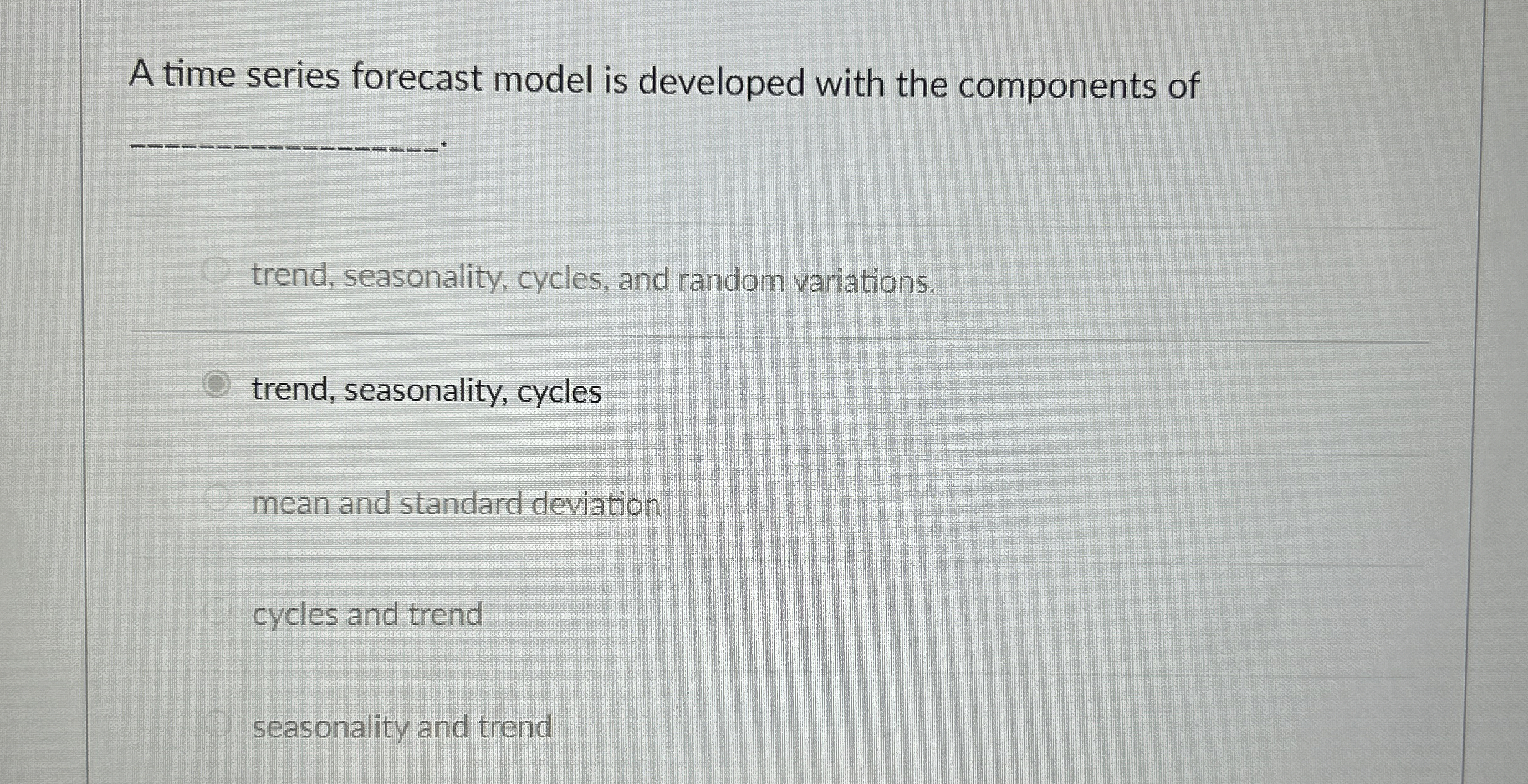 Solved A time series forecast model is developed with the | Chegg.com
