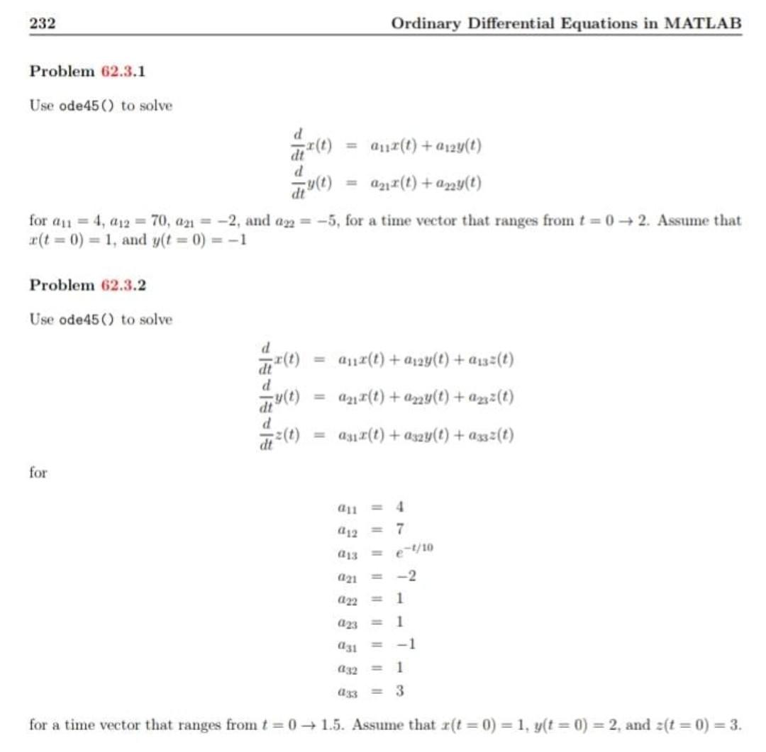 Solved Use Ode45 () To Solve | Chegg.com