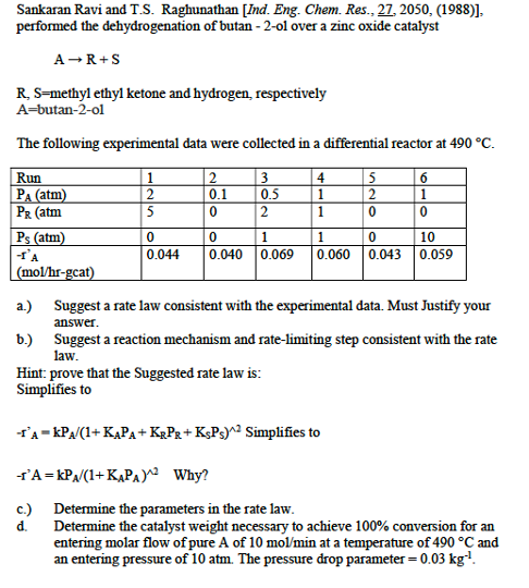 Solved Sankaran Ravi and T.S. ﻿Raghunathan [Ind. ﻿Eng. Chem. | Chegg.com