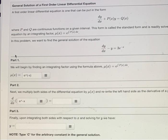 Solved General Solution of a First Order Linear Differential | Chegg.com