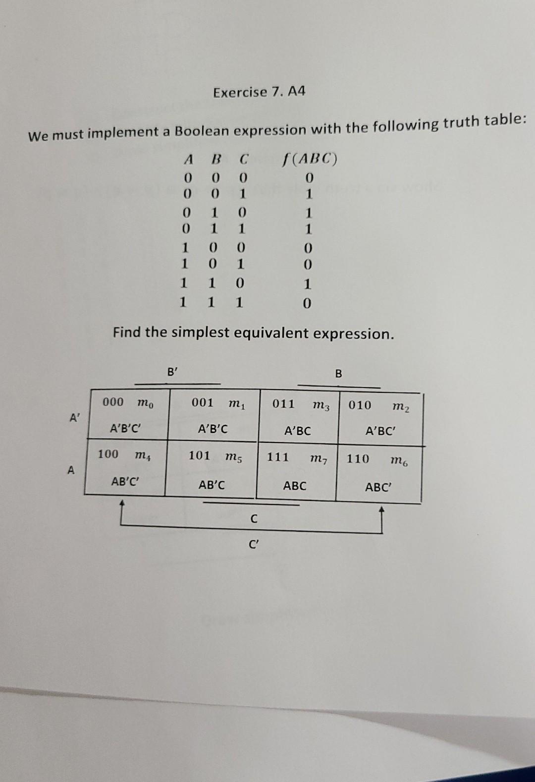 Solved Exercise 7. A4 We Must Implement A Boolean Expression | Chegg.com