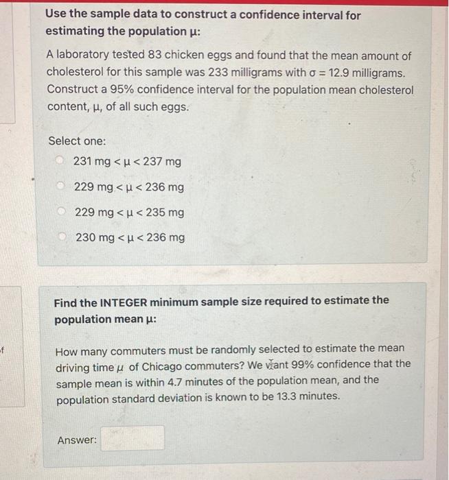 Solved Use the sample data to construct a confidence | Chegg.com