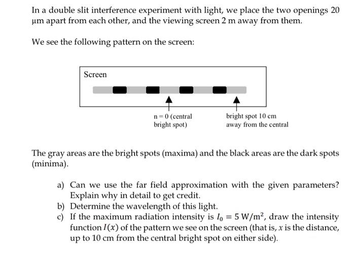 Solved In a double slit interference experiment with light, | Chegg.com