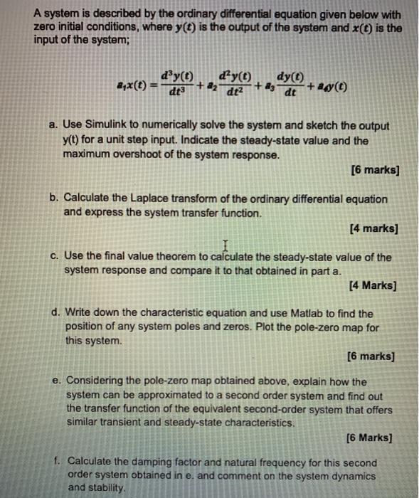 Solved A system is described by the ordinary differential | Chegg.com
