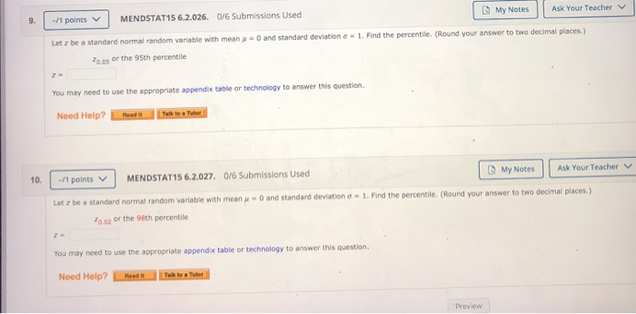 Solved My Notes Ask Your Teacher | 9. -/1 points MENDSTAT15 | Chegg.com
