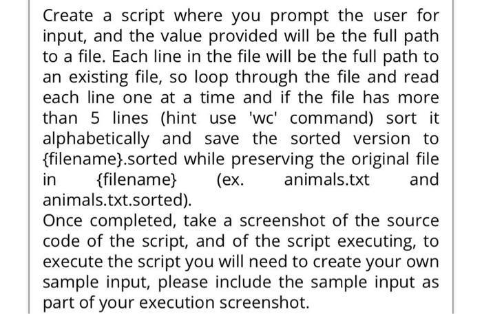 Solved Create a script where you prompt the user for input, | Chegg.com