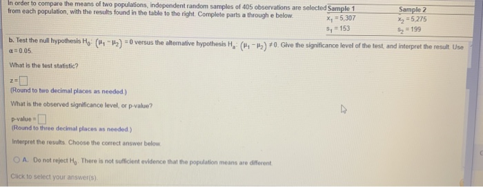 Solved Sample 2 In order to compare the means of two | Chegg.com