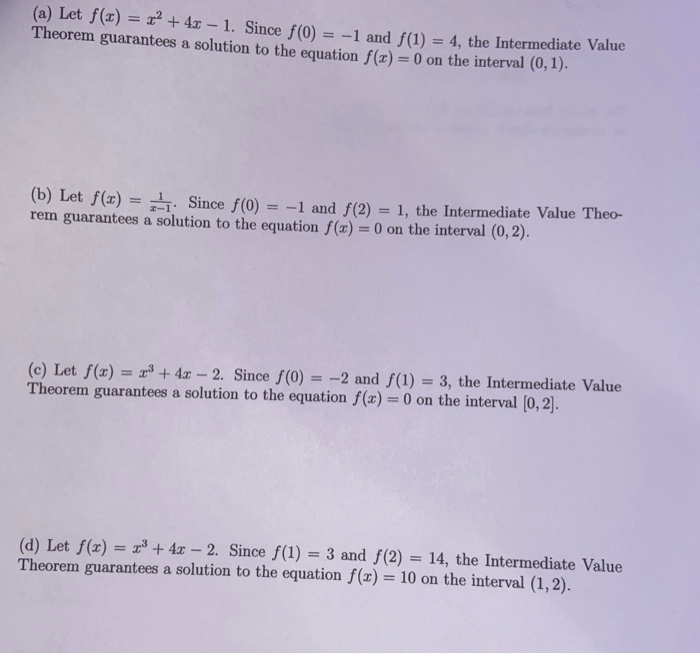 Solved (a) Let F(x) = X2 + 4x - 1. Since F(0) = -1 And F(1) | Chegg.com