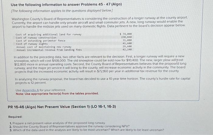 Solved Use the following information to answer Problems | Chegg.com
