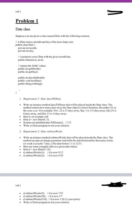 Solved Lab1 Problem 1 Date class Suppose you are given a | Chegg.com