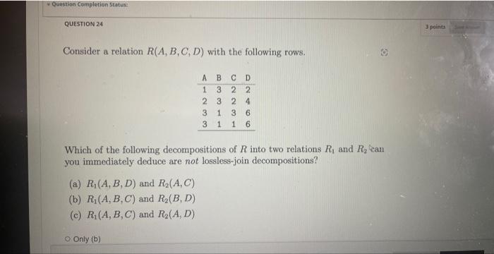 Solved Consider A Relation R(A,B,C,D) With The Following | Chegg.com