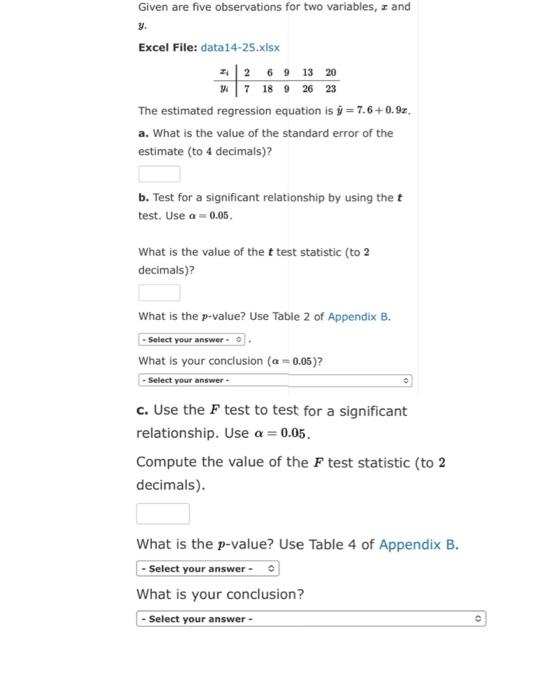 Solved Given are five observations for two variables, x and | Chegg.com