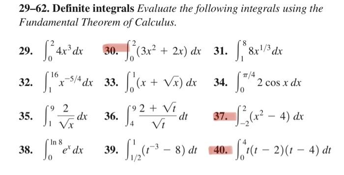 Solved 29-62. Definite integrals Evaluate the following | Chegg.com