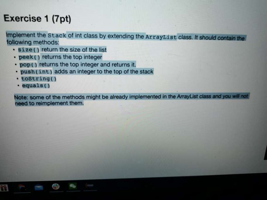 Solved Exercise 1 (7pt) Implement the Stack of int class by | Chegg.com