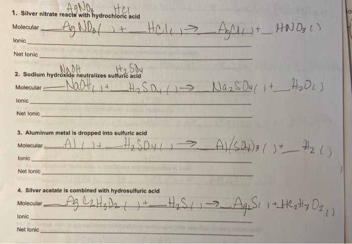 Solved 1. Silver Nitrate Reacts With Hydrochloric Acid 10 